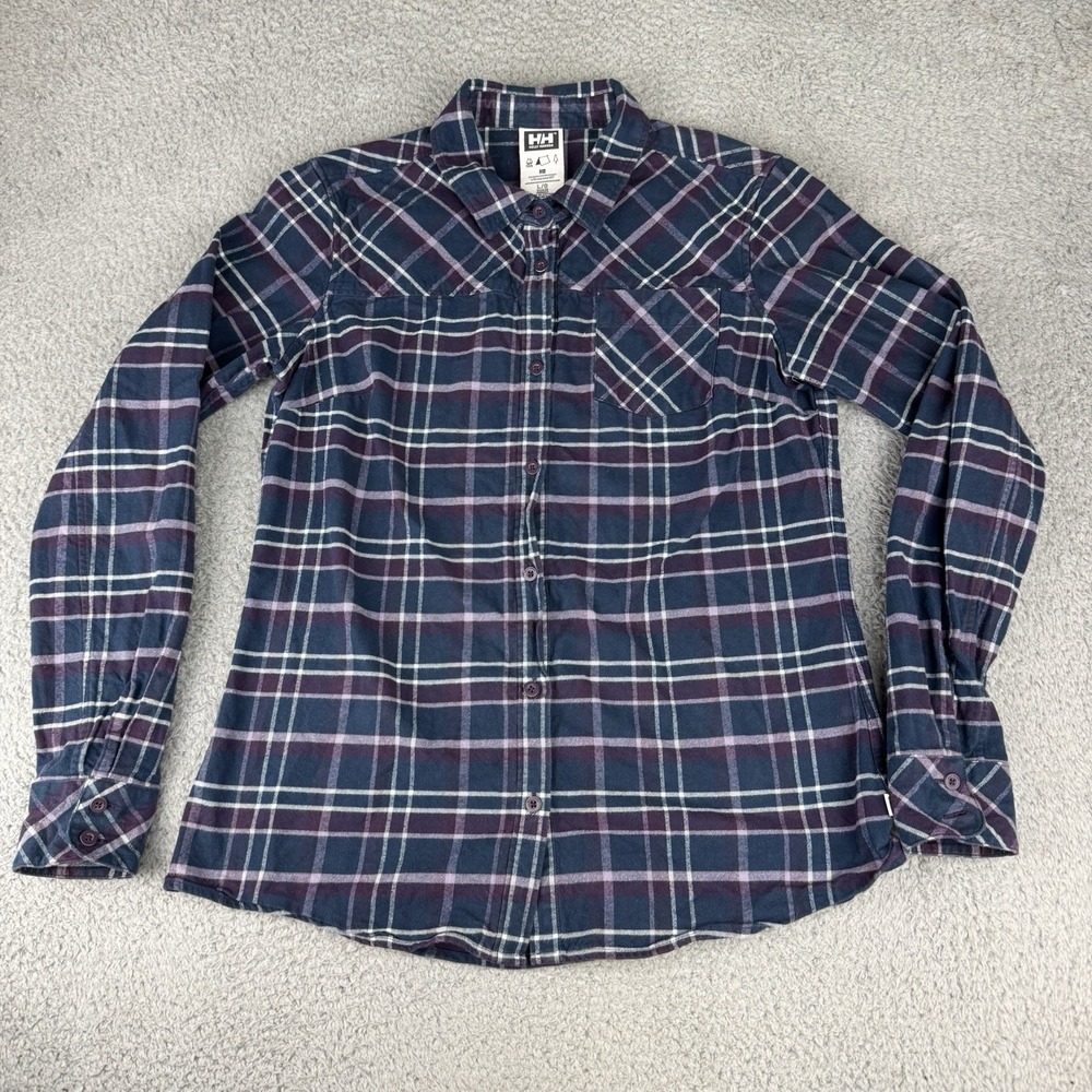 Helly‎ Hansen Women's Flannel Shirt Plaid Long Sleeve Button-Up Large Purple